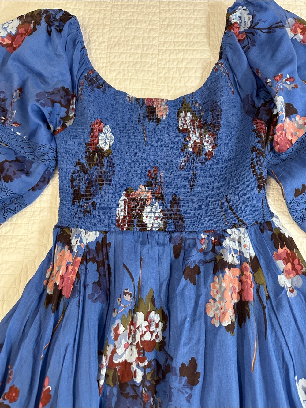 Free People Morning Glory Maxi Dress Blue Floral Maxi Dress Smocked NWT wedding - Picture 7 of 11